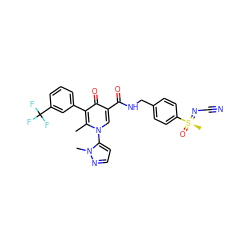 Cc1c(-c2cccc(C(F)(F)F)c2)c(=O)c(C(=O)NCc2ccc([S@@](C)(=O)=NC#N)cc2)cn1-c1ccnn1C ZINC000148758652