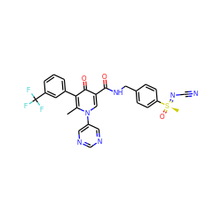 Cc1c(-c2cccc(C(F)(F)F)c2)c(=O)c(C(=O)NCc2ccc([S@@](C)(=O)=NC#N)cc2)cn1-c1cncnc1 ZINC000149902177