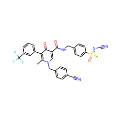 Cc1c(-c2cccc(C(F)(F)F)c2)c(=O)c(C(=O)NCc2ccc([S@@](C)(=O)=NC#N)cc2)cn1Cc1ccc(C#N)cc1 ZINC000148862608