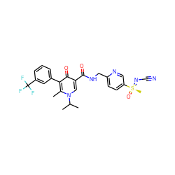 Cc1c(-c2cccc(C(F)(F)F)c2)c(=O)c(C(=O)NCc2ccc([S@@](C)(=O)=NC#N)cn2)cn1C(C)C ZINC000149897445