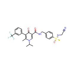 Cc1c(-c2cccc(C(F)(F)F)c2)c(=O)c(C(=O)NCc2ccc([S@@](C)(=O)=NCC#N)cc2)cn1C(C)C ZINC000148989034