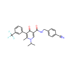 Cc1c(-c2cccc(C(F)(F)F)c2)c(=O)c(C(=O)NCc2ccc(C#N)cc2)cn1C(C)C ZINC001772639966