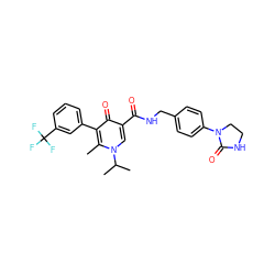 Cc1c(-c2cccc(C(F)(F)F)c2)c(=O)c(C(=O)NCc2ccc(N3CCNC3=O)cc2)cn1C(C)C ZINC001772579849