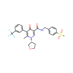 Cc1c(-c2cccc(C(F)(F)F)c2)c(=O)c(C(=O)NCc2ccc(S(C)(=O)=O)cc2)cn1[C@@H]1CCOC1 ZINC000148929100