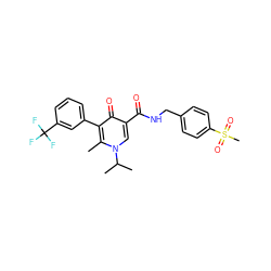 Cc1c(-c2cccc(C(F)(F)F)c2)c(=O)c(C(=O)NCc2ccc(S(C)(=O)=O)cc2)cn1C(C)C ZINC000148772851