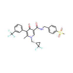 Cc1c(-c2cccc(C(F)(F)F)c2)c(=O)c(C(=O)NCc2ccc(S(C)(=O)=O)cc2)cn1C[C@@H]1CC1(F)F ZINC001772641556