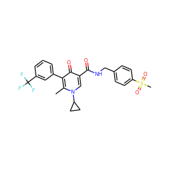 Cc1c(-c2cccc(C(F)(F)F)c2)c(=O)c(C(=O)NCc2ccc(S(C)(=O)=O)cc2)cn1C1CC1 ZINC000148817247