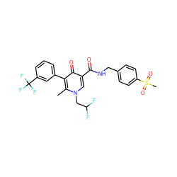 Cc1c(-c2cccc(C(F)(F)F)c2)c(=O)c(C(=O)NCc2ccc(S(C)(=O)=O)cc2)cn1CC(F)F ZINC000148737382