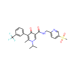 Cc1c(-c2cccc(C(F)(F)F)c2)c(=O)c(C(=O)NCc2ccc(S(C)(=O)=O)cn2)cn1C(C)C ZINC000149808115