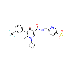 Cc1c(-c2cccc(C(F)(F)F)c2)c(=O)c(C(=O)NCc2ccc(S(C)(=O)=O)cn2)cn1C1CCC1 ZINC000149809018