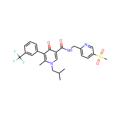 Cc1c(-c2cccc(C(F)(F)F)c2)c(=O)c(C(=O)NCc2ccc(S(C)(=O)=O)cn2)cn1CC(C)C ZINC001772634374