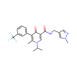 Cc1c(-c2cccc(C(F)(F)F)c2)c(=O)c(C(=O)NCc2cnn(C)c2)cn1C(C)C ZINC001772587438