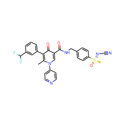 Cc1c(-c2cccc(C(F)F)c2)c(=O)c(C(=O)NCc2ccc([S@@](C)(=O)=NC#N)cc2)cn1-c1ccncc1 ZINC000149905810