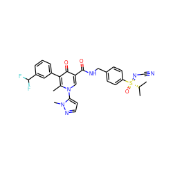 Cc1c(-c2cccc(C(F)F)c2)c(=O)c(C(=O)NCc2ccc([S@](=O)(=NC#N)C(C)C)cc2)cn1-c1ccnn1C ZINC000149904605