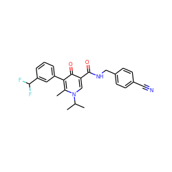 Cc1c(-c2cccc(C(F)F)c2)c(=O)c(C(=O)NCc2ccc(C#N)cc2)cn1C(C)C ZINC001772611380