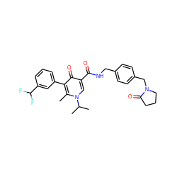 Cc1c(-c2cccc(C(F)F)c2)c(=O)c(C(=O)NCc2ccc(CN3CCCC3=O)cc2)cn1C(C)C ZINC001772616493