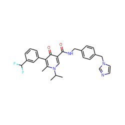 Cc1c(-c2cccc(C(F)F)c2)c(=O)c(C(=O)NCc2ccc(Cn3ccnc3)cc2)cn1C(C)C ZINC001772619481