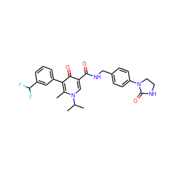 Cc1c(-c2cccc(C(F)F)c2)c(=O)c(C(=O)NCc2ccc(N3CCNC3=O)cc2)cn1C(C)C ZINC001772577665