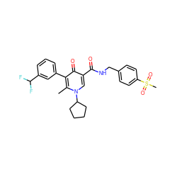 Cc1c(-c2cccc(C(F)F)c2)c(=O)c(C(=O)NCc2ccc(S(C)(=O)=O)cc2)cn1C1CCCC1 ZINC000148748887