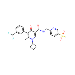 Cc1c(-c2cccc(C(F)F)c2)c(=O)c(C(=O)NCc2ccc(S(C)(=O)=O)cn2)cn1C1CCC1 ZINC000149808784