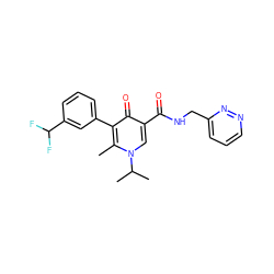 Cc1c(-c2cccc(C(F)F)c2)c(=O)c(C(=O)NCc2cccnn2)cn1C(C)C ZINC001772656226