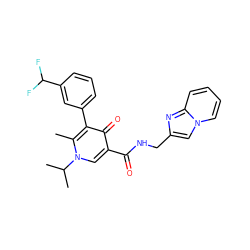 Cc1c(-c2cccc(C(F)F)c2)c(=O)c(C(=O)NCc2cn3ccccc3n2)cn1C(C)C ZINC001772630212