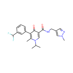 Cc1c(-c2cccc(C(F)F)c2)c(=O)c(C(=O)NCc2cnn(C)c2)cn1C(C)C ZINC001772645047