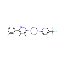 Cc1c(-c2cccc(Cl)c2)nnc(N2CCN(c3ccc(C(F)(F)F)cn3)CC2)c1C ZINC000201148559