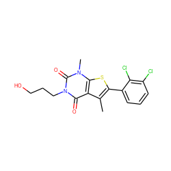 Cc1c(-c2cccc(Cl)c2Cl)sc2c1c(=O)n(CCCO)c(=O)n2C ZINC001772588301