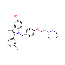 Cc1c(-c2cccc(O)c2)n(Cc2ccc(OCCN3CCCCCC3)cc2)c2ccc(O)cc12 ZINC000101249389