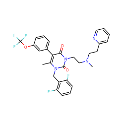 Cc1c(-c2cccc(OC(F)(F)F)c2)c(=O)n(CCN(C)CCc2ccccn2)c(=O)n1Cc1c(F)cccc1F ZINC000026166498