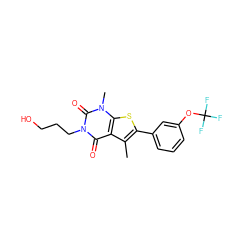 Cc1c(-c2cccc(OC(F)(F)F)c2)sc2c1c(=O)n(CCCO)c(=O)n2C ZINC001772650153