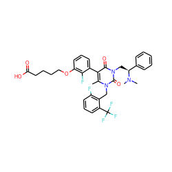 Cc1c(-c2cccc(OCCCCC(=O)O)c2F)c(=O)n(C[C@@H](c2ccccc2)N(C)C)c(=O)n1Cc1c(F)cccc1C(F)(F)F ZINC000049898897