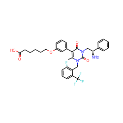 Cc1c(-c2cccc(OCCCCCC(=O)O)c2)c(=O)n(C[C@H](N)c2ccccc2)c(=O)n1Cc1c(F)cccc1C(F)(F)F ZINC000006744490