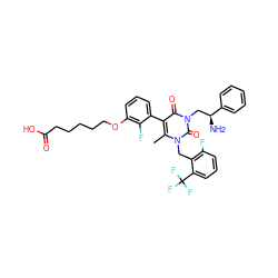 Cc1c(-c2cccc(OCCCCCC(=O)O)c2F)c(=O)n(C[C@H](N)c2ccccc2)c(=O)n1Cc1c(F)cccc1C(F)(F)F ZINC000049898818