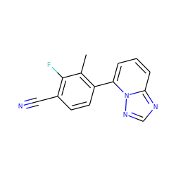 Cc1c(-c2cccc3ncnn23)ccc(C#N)c1F ZINC001772657735