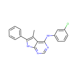 Cc1c(-c2ccccc2)[nH]c2ncnc(Nc3cccc(Cl)c3)c12 ZINC000003815180