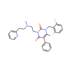 Cc1c(-c2ccccc2)c(=O)n(CCN(C)CCc2ccccn2)c(=O)n1Cc1c(F)cccc1F ZINC000013519312