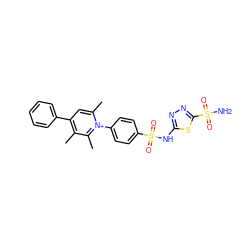 Cc1c(-c2ccccc2)cc(C)[n+](-c2ccc(S(=O)(=O)Nc3nnc(S(N)(=O)=O)s3)cc2)c1C ZINC000013560666