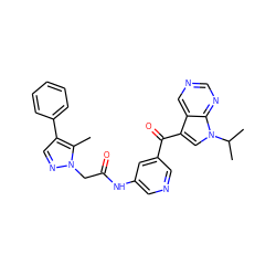 Cc1c(-c2ccccc2)cnn1CC(=O)Nc1cncc(C(=O)c2cn(C(C)C)c3ncncc23)c1 ZINC000169707705