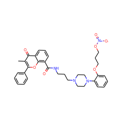 Cc1c(-c2ccccc2)oc2c(C(=O)NCCCN3CCN(c4ccccc4OCCCO[N+](=O)[O-])CC3)cccc2c1=O ZINC000027210812