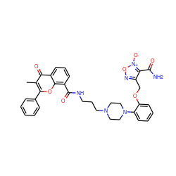 Cc1c(-c2ccccc2)oc2c(C(=O)NCCCN3CCN(c4ccccc4OCc4no[n+]([O-])c4C(N)=O)CC3)cccc2c1=O ZINC000003917684