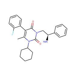 Cc1c(-c2ccccc2F)c(=O)n(C[C@H](N)c2ccccc2)c(=O)n1C1CCCCC1 ZINC000026381798