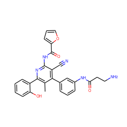 Cc1c(-c2ccccc2O)nc(NC(=O)c2ccco2)c(C#N)c1-c1cccc(NC(=O)CCN)c1 ZINC000049802360