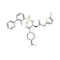 Cc1c(-c2ccccn2)cccc1S(=O)(=O)N[C@@H](CC(=O)Nc1ccc(Cl)s1)C(=O)N1CCC(=C(F)F)CC1 ZINC000103240229