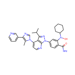 Cc1c(-c2cccnc2)ncn1-c1ccnc2c1c(C(C)C)nn2-c1ccc(C(N)=O)c(N(O)C2CCCCC2)c1 ZINC000169703501