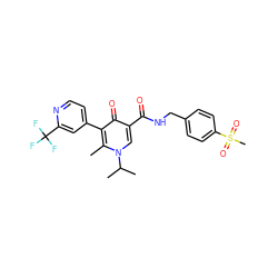 Cc1c(-c2ccnc(C(F)(F)F)c2)c(=O)c(C(=O)NCc2ccc(S(C)(=O)=O)cc2)cn1C(C)C ZINC000148891902