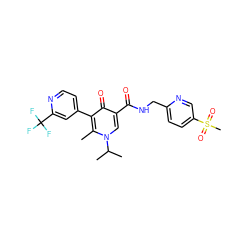 Cc1c(-c2ccnc(C(F)(F)F)c2)c(=O)c(C(=O)NCc2ccc(S(C)(=O)=O)cn2)cn1C(C)C ZINC000149808573