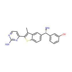 Cc1c(-c2ccnc(N)n2)sc2ccc([C@H](N)c3cccc(O)c3)cc12 ZINC000049047843