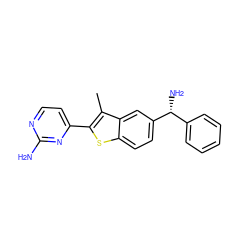 Cc1c(-c2ccnc(N)n2)sc2ccc([C@H](N)c3ccccc3)cc12 ZINC000049036132